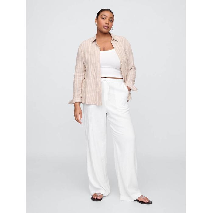 Mid Rise Keten Karışımlı Pull-On Wide-Leg Pantolon цвет: Белый