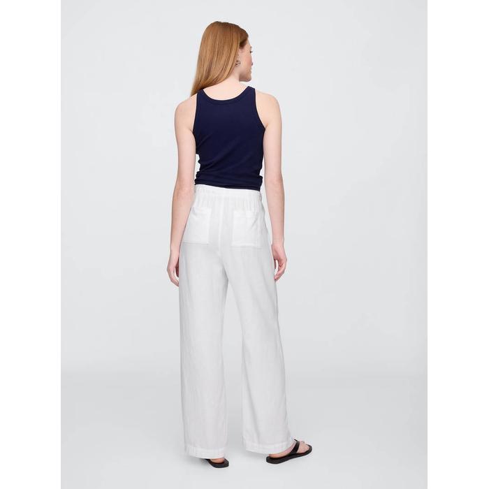 Mid Rise Keten Karışımlı Pull-On Wide-Leg Pantolon цвет: Белый