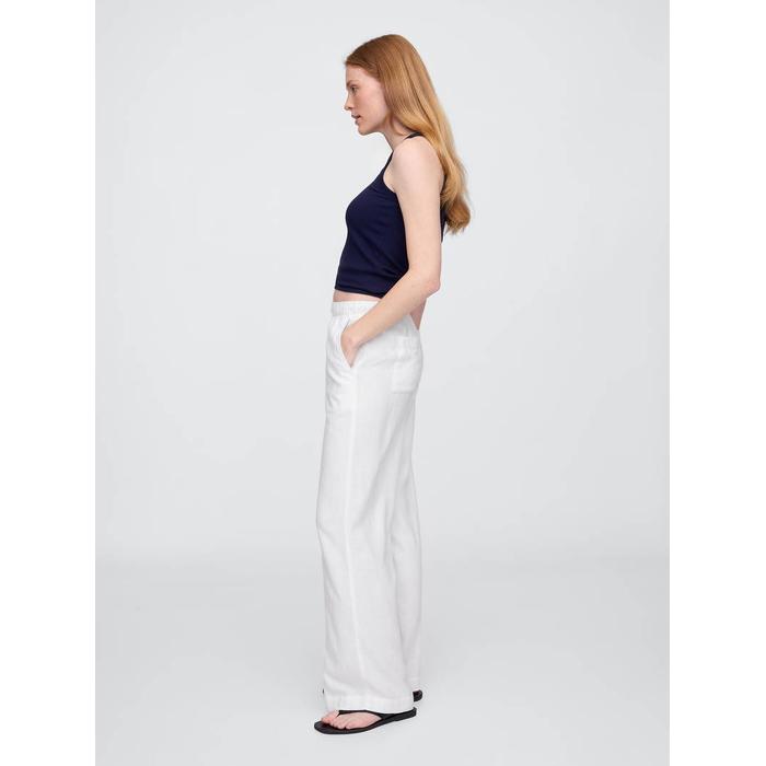 Mid Rise Keten Karışımlı Pull-On Wide-Leg Pantolon цвет: Белый