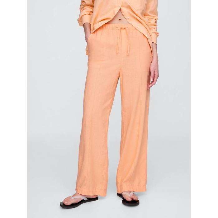 Mid Rise Keten Karışımlı Pull-On Wide-Leg Pantolon цвет: Оранжевый