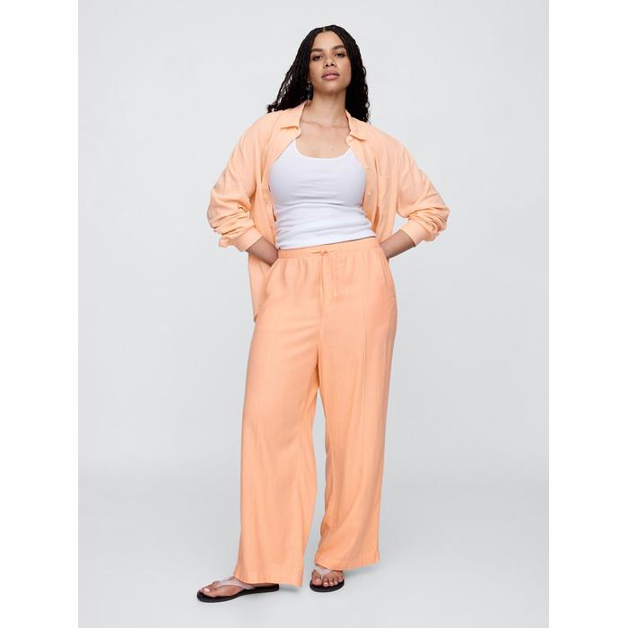 Mid Rise Keten Karışımlı Pull-On Wide-Leg Pantolon цвет: Оранжевый