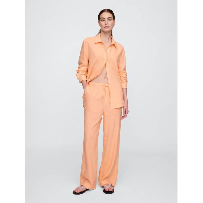 Mid Rise Keten Karışımlı Pull-On Wide-Leg Pantolon цвет: Оранжевый