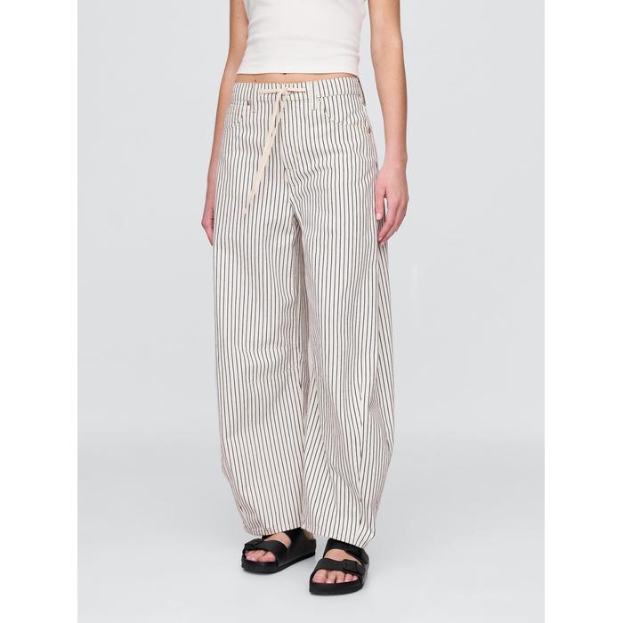Yüksek Bel Çizgili Horseshoe Jean Pantolon цвет: Белый