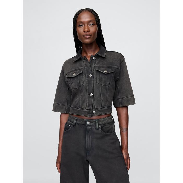 Heavyweight Fransız Havlu Kumaş Denim Kısa Ceket цвет: Чёрный
