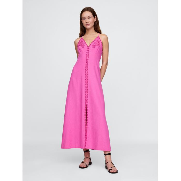 Linen-Blend Nakışlı Halter Maxi Elbise цвет: Розовый