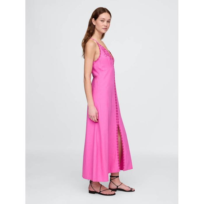 Linen-Blend Nakışlı Halter Maxi Elbise цвет: Розовый