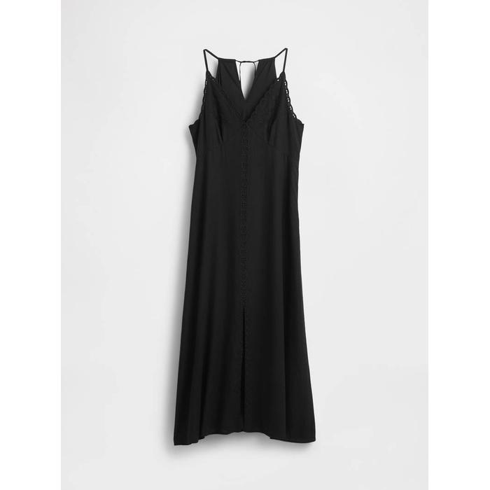 Linen-Blend Nakışlı Halter Maxi Elbise цвет: Чёрный