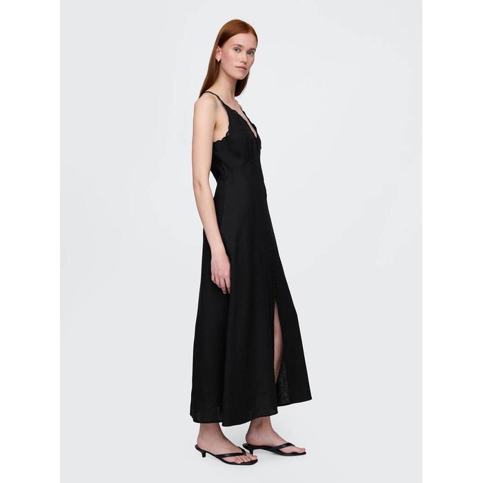 Linen-Blend Nakışlı Halter Maxi Elbise цвет: Чёрный