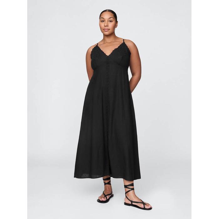 Linen-Blend Nakışlı Halter Maxi Elbise цвет: Чёрный