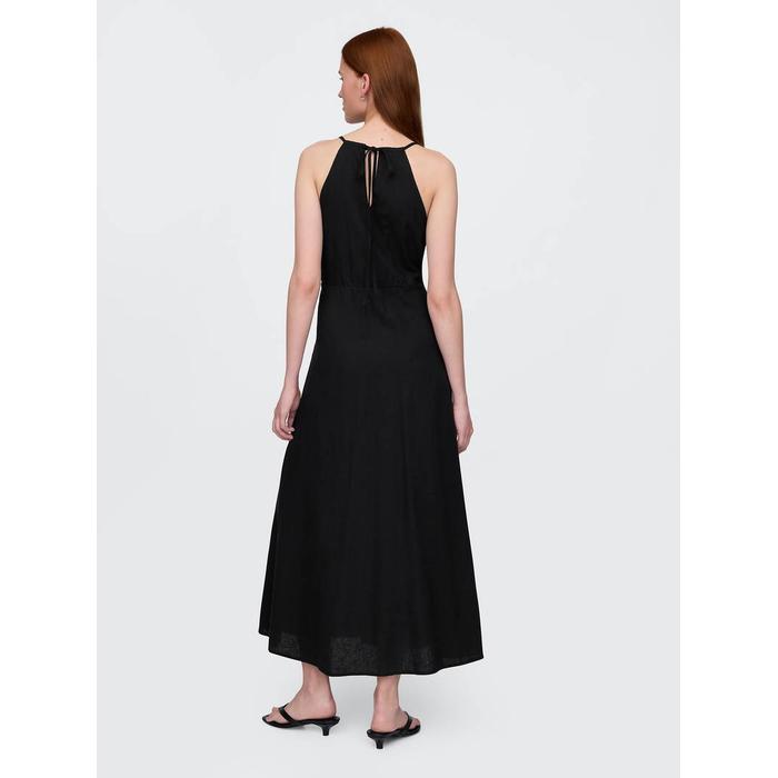 Linen-Blend Nakışlı Halter Maxi Elbise цвет: Чёрный
