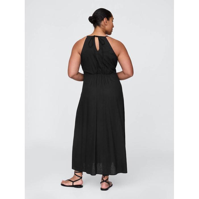 Linen-Blend Nakışlı Halter Maxi Elbise цвет: Чёрный
