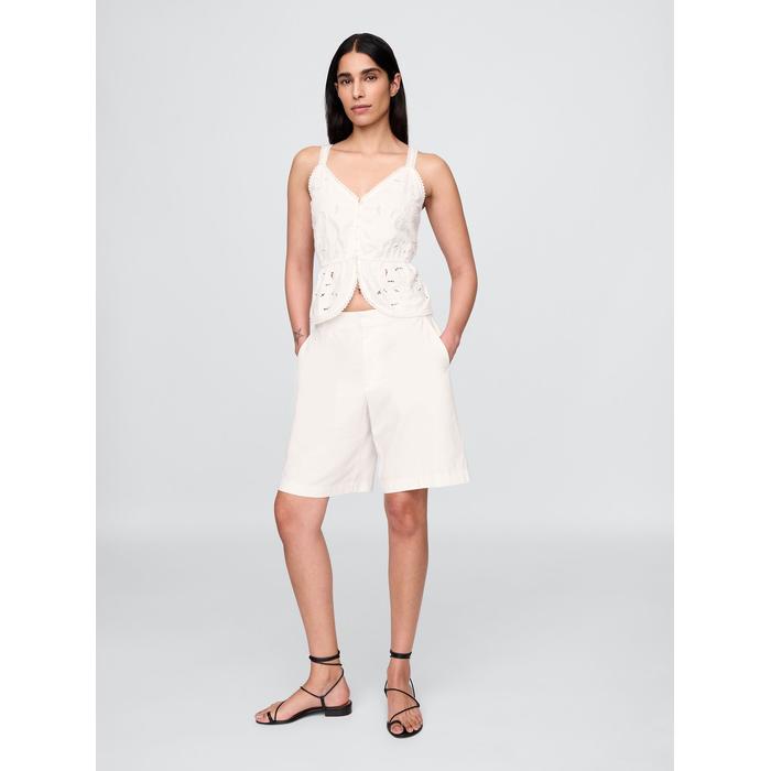 Keten Karışımlı Eyelet Peplum Bluz цвет: Белый
