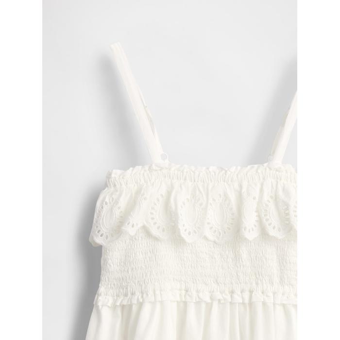 Kids Smocked Ruffle Midi Elbise цвет: Белый
