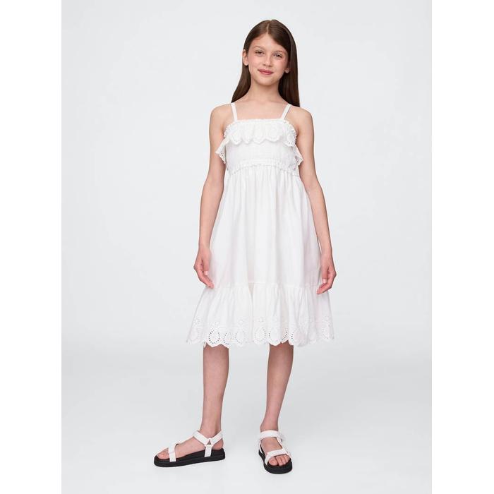 Kids Smocked Ruffle Midi Elbise цвет: Белый