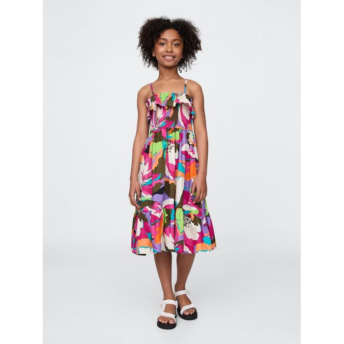 Kids Smocked Ruffle Midi Elbise