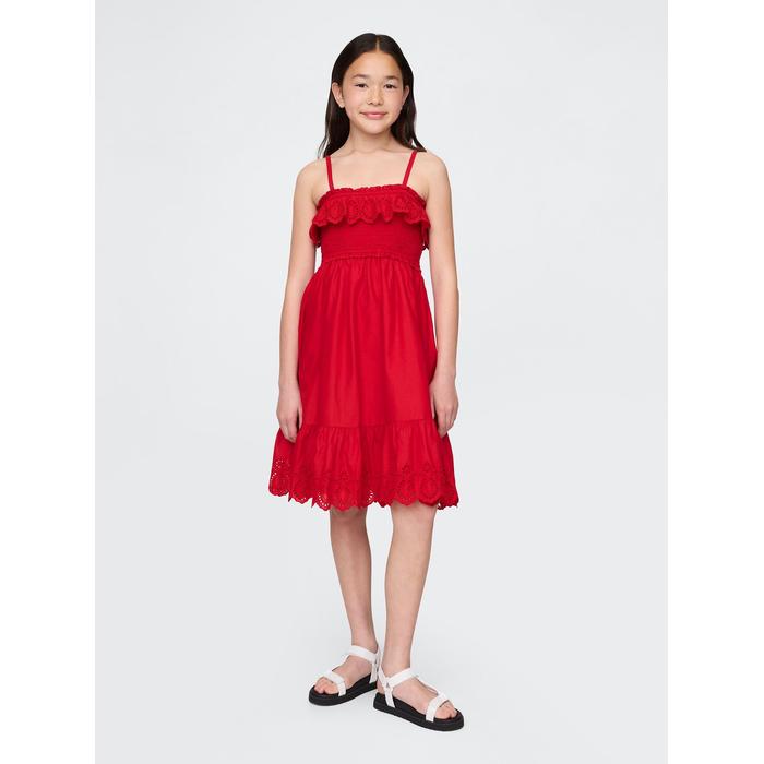 Kids Smocked Ruffle Midi Elbise цвет: Красный
