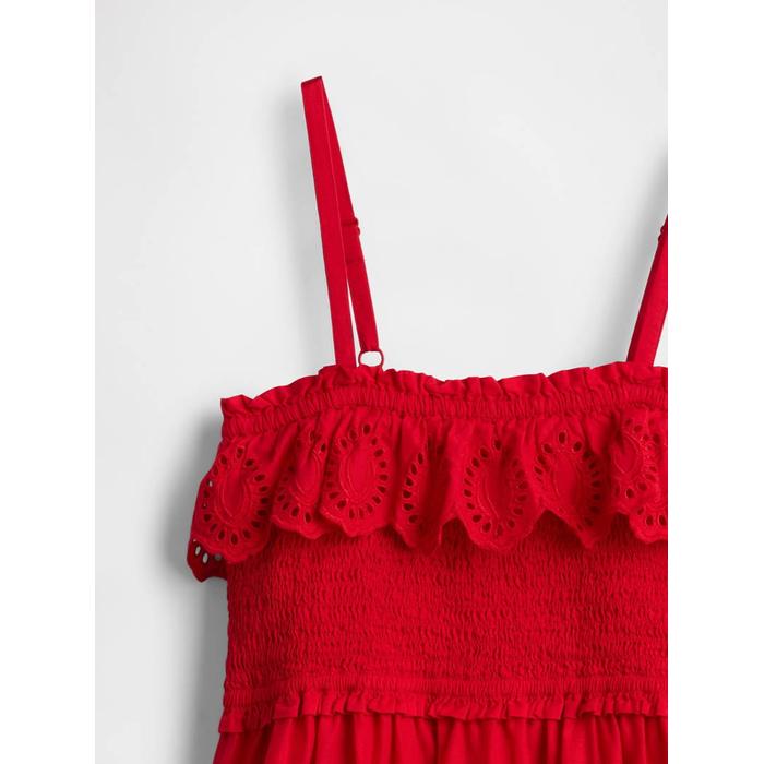 Kids Smocked Ruffle Midi Elbise цвет: Красный