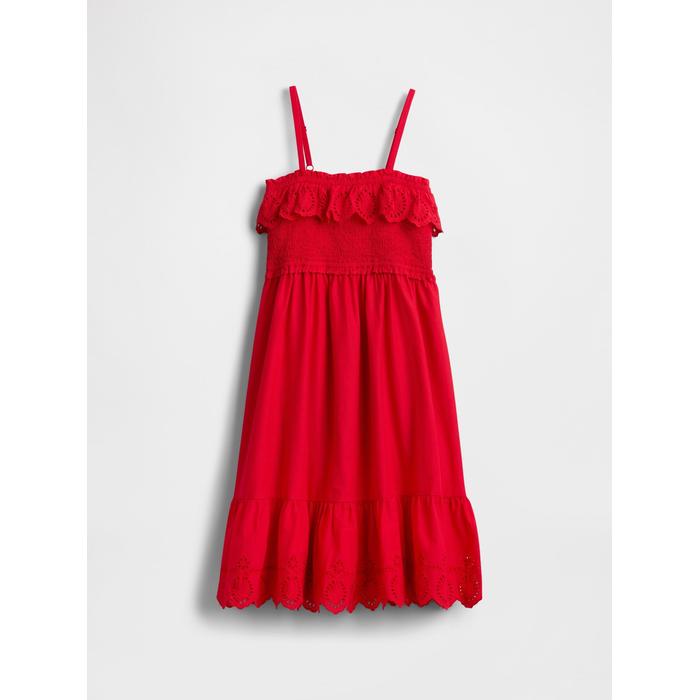 Kids Smocked Ruffle Midi Elbise цвет: Красный