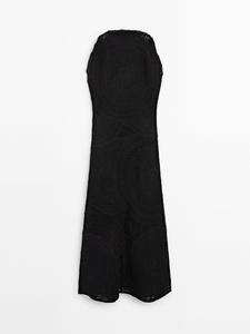 Платье миди из кружева кроше с вышивкой цвет: Черный