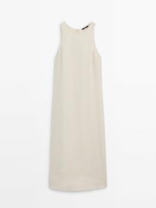 Платье миди с горловиной халтер цвет: Натуральный, кремовый