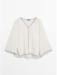 Блуза оверсайз с контрастными деталями цвет: Натуральный, кремовый