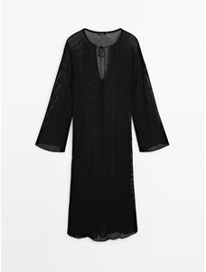 Платье из полупрозрачного трикотажа в рубчик с завязками цвет: Черный