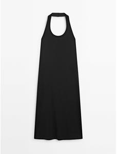 Хлопковое платье с горловиной халтер цвет: Черный