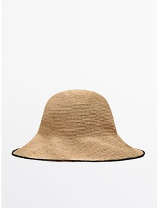 Шляпа из рафии с контрастной кромкой цвет: Натуральный, кремовый