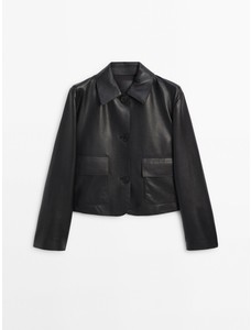 Куртка из кожи наппа с карманами цвет: Черный