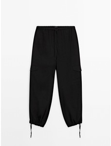 Струящиеся брюки карго с завязками цвет: Черный