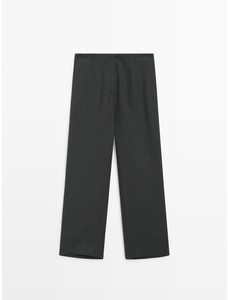 Укороченные брюки из 100% льна цвет: Серовато-зеленый