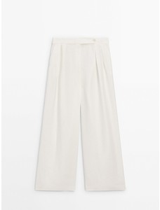 Широкие льняные брюки с защипами цвет: Белый