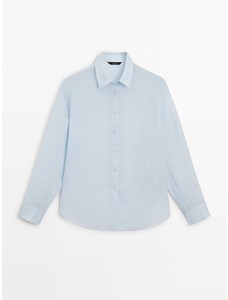 Однотонная рубашка из смесовой ткани рами цвет: Небесно-голубой