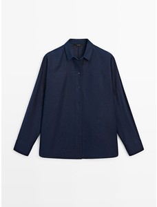 Рубашка из хлопка и льна цвет: Синий