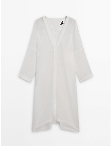 Блуза оверсайз макси из 100% льна цвет: Натуральный, кремовый