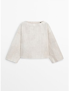 Блуза из жатой ткани с принтом цвет: Натуральный, кремовый