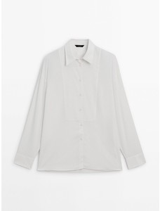 Рубашка в полоску с декоративной отделкой на груди цвет: Белый