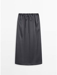 Атласная юбка миди цвет: Серый