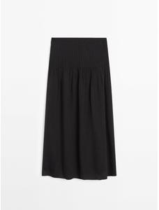 Струящаяся плиссированная юбка из смесового льна цвет: Черный