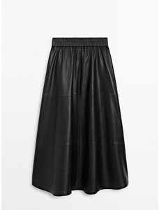 Длинная юбка из кожи наппа с разрезами по бокам цвет: Черный