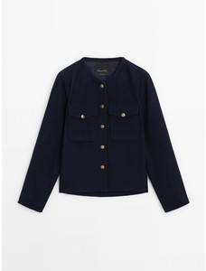 Укороченная куртка из 100% шерсти с карманами цвет: Темно-синий