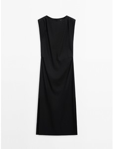 Платье из эластичного смесового льна со складками цвет: Черный