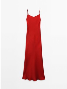 Атласное платье миди в бельевом стиле цвет: Красный