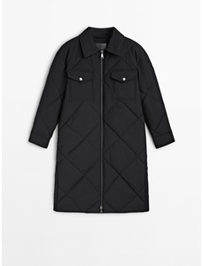 Удлиненная стеганая куртка-рубашка с узором «ромбы» цвет: Черный