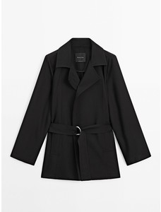 Черная куртка-рубашка из струящейся ткани с поясом цвет: Черный