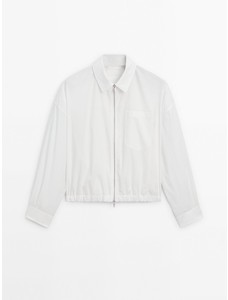 Укороченная куртка-рубашка с карманом цвет: Натуральный, кремовый