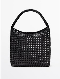 Плетеная сумка из кожи наппа с узлом цвет: Черный