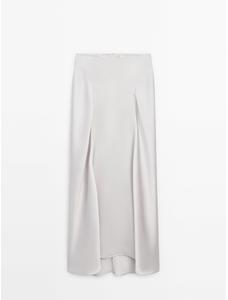 Атласная юбка с декоративной строчкой — Studio цвет: Жемчужно-серый