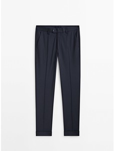 Костюмные брюки из смесовой шерсти синего цвета цвет: Темно-синий
