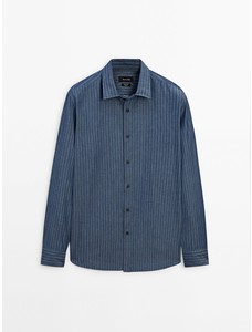 Рубашка классического кроя из хлопковой джинсовой ткани цвет: Темно-синий